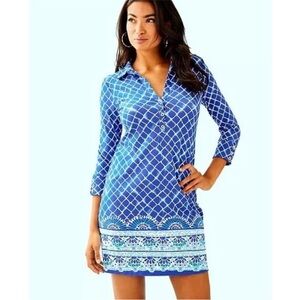 Lilly Pulitzer Ansley Polo Dress Blue Grotto Tide Up